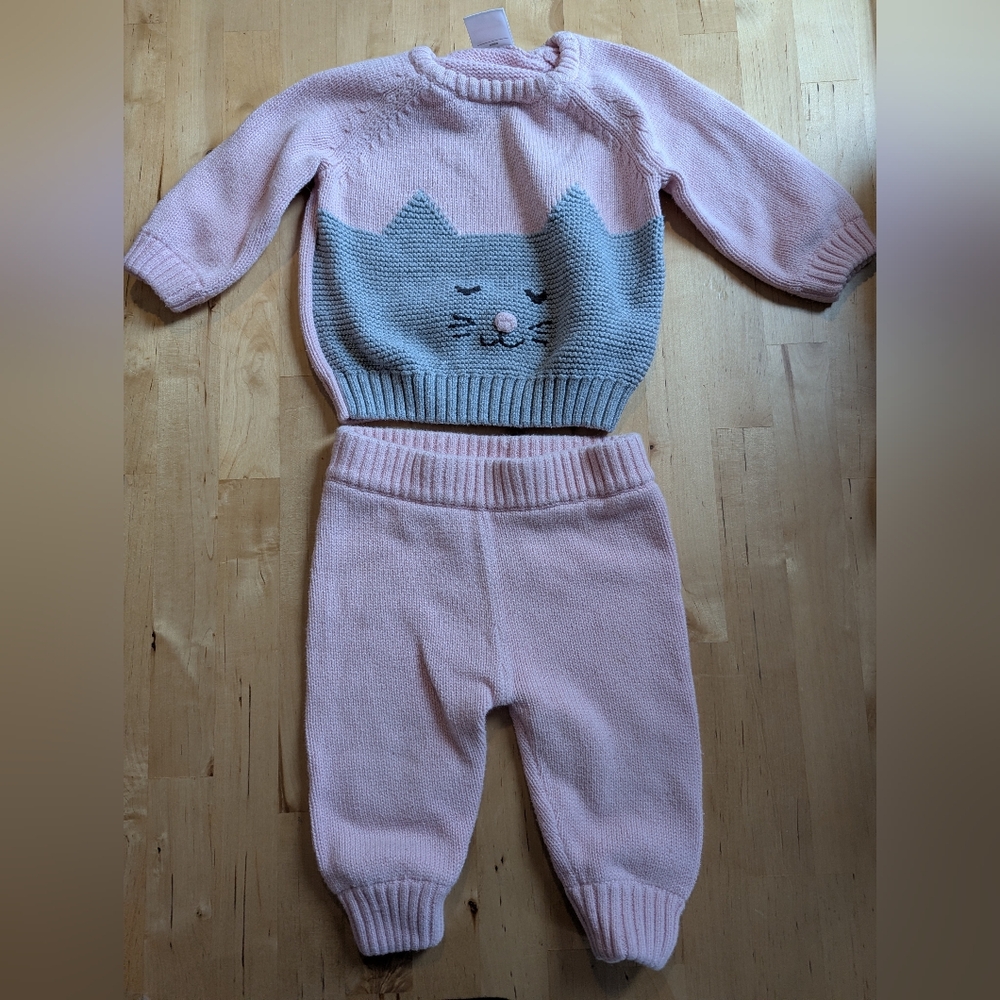 Hanna Andersson Pink and Gray Cat Knit Set